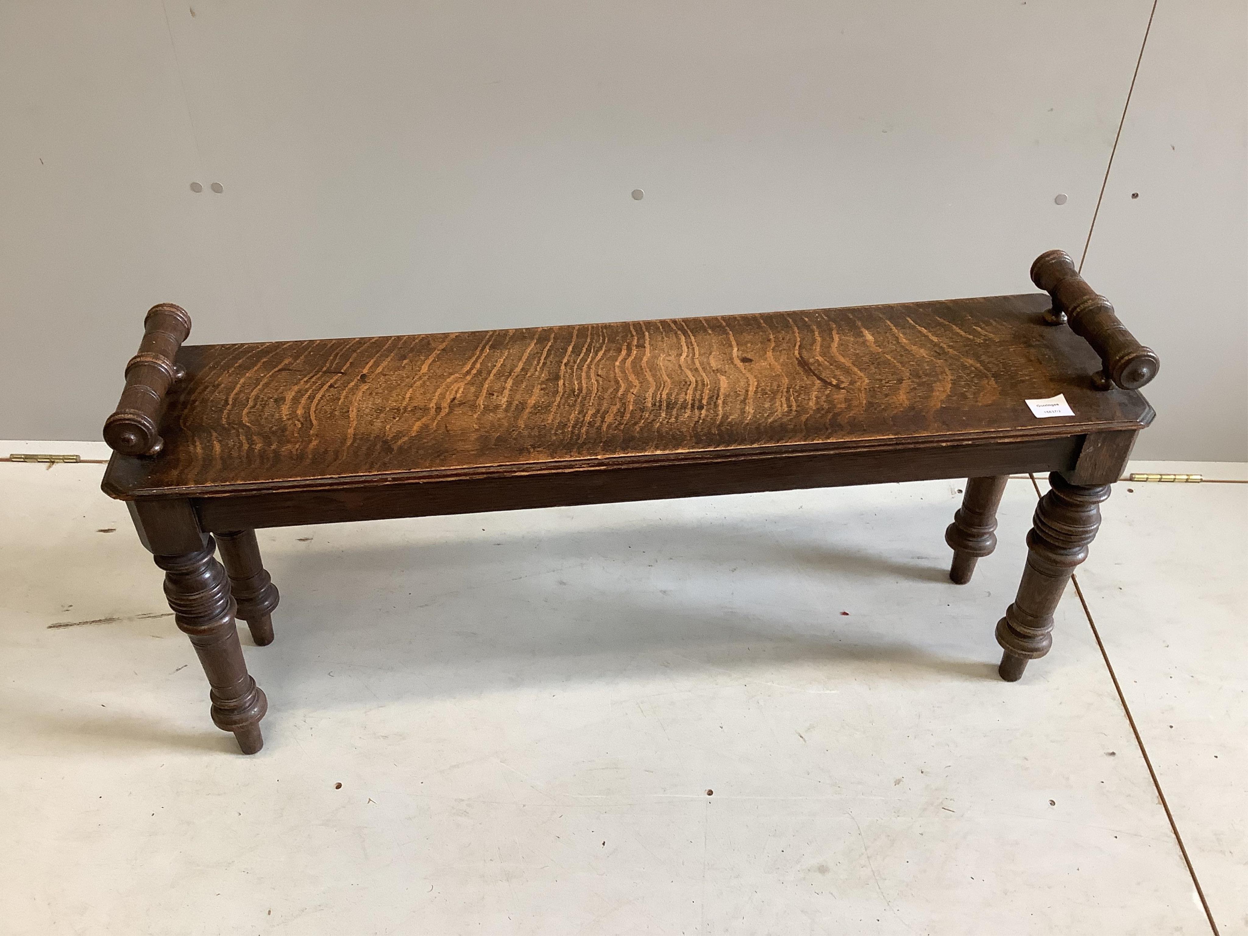 A Victorian oak window seat, width 106cm, depth 26cm, height 51cm. Condition - fair